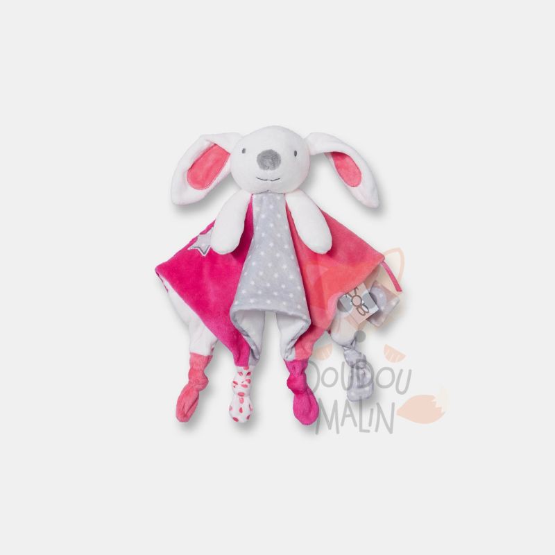 Obaïbi baby comforter rabbit pink grey white star 25 cm 